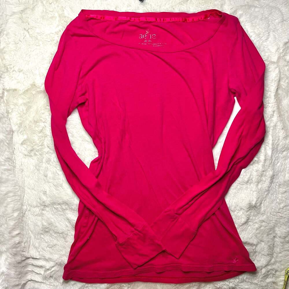 Aerie Pink Long Sleeve Scoop Neck Basic Tee